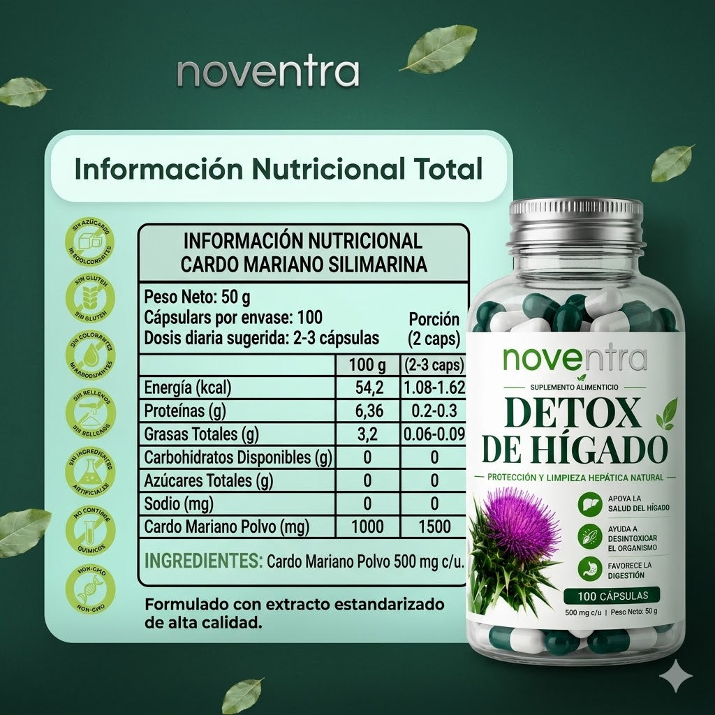 NOVENTRA™ Detox Hepático Natural Con Cardo Mariano