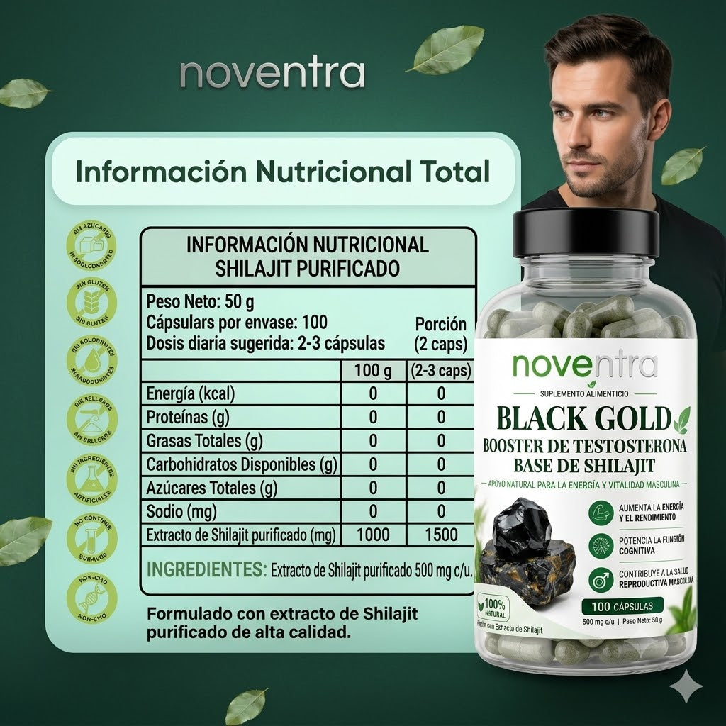NOVENTRA™ Black Gold - Booster de testosterona en base de Shilajit